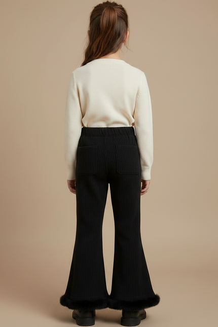 Pantalon Patte D'Éléphant Noir Côtelé Fourrure Chaud Fille - Cordé - vue 2