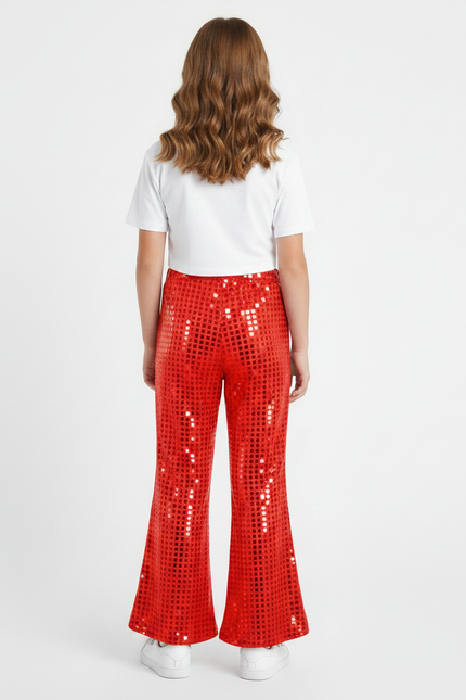 Pantalon Patte D'Éléphant Rouge Scintillant Paillettes Évasé Fille - Polyester - vue 2