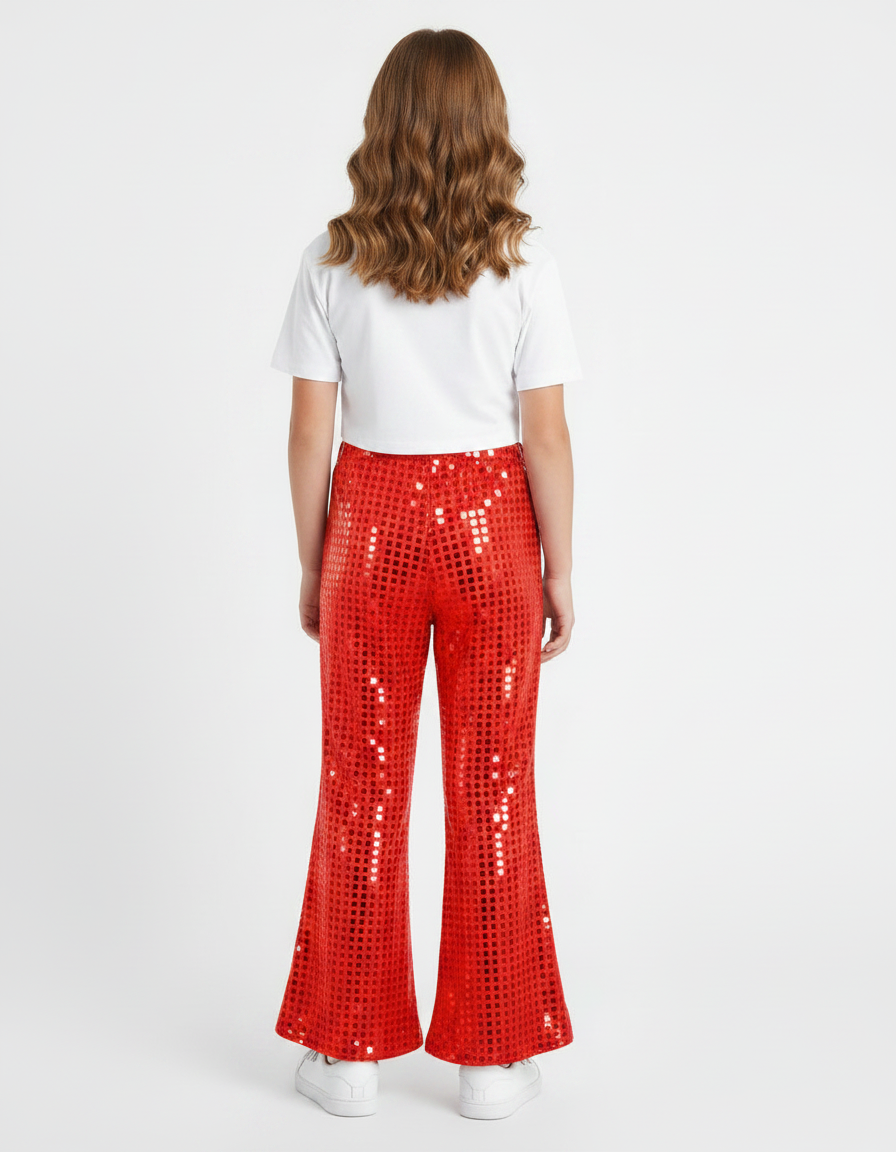 Pantalon Patte D'Éléphant Rouge Scintillant Paillettes Évasé Fille - Polyester - vue 2