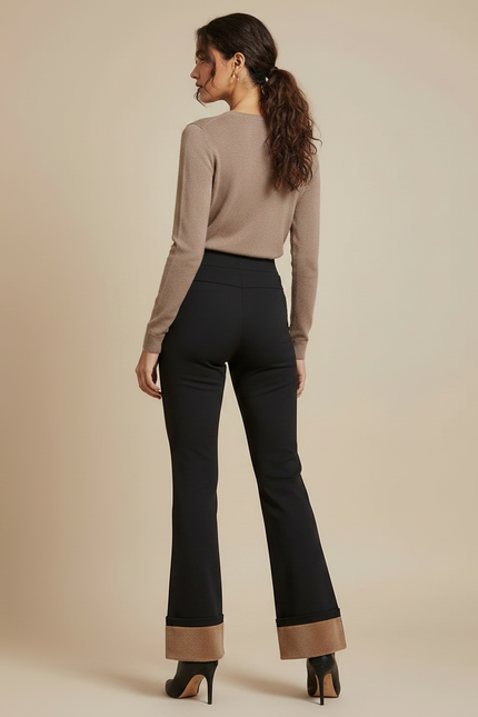 Pantalon Patte D'Éléphant Noir Taille Haute Évasé Hiver - Maille - vue 2