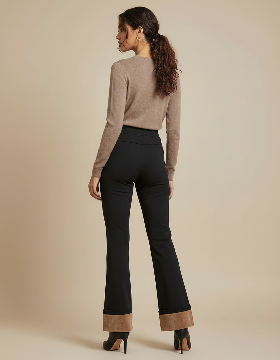 Pantalon Patte D'Éléphant Noir Taille Haute Évasé Hiver - Maille - vue 2