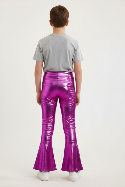 Pantalon Patte D'Éléphant Métallisé Brillant Fuchsia Évasé Enfant - Rose Polyester - vue 2