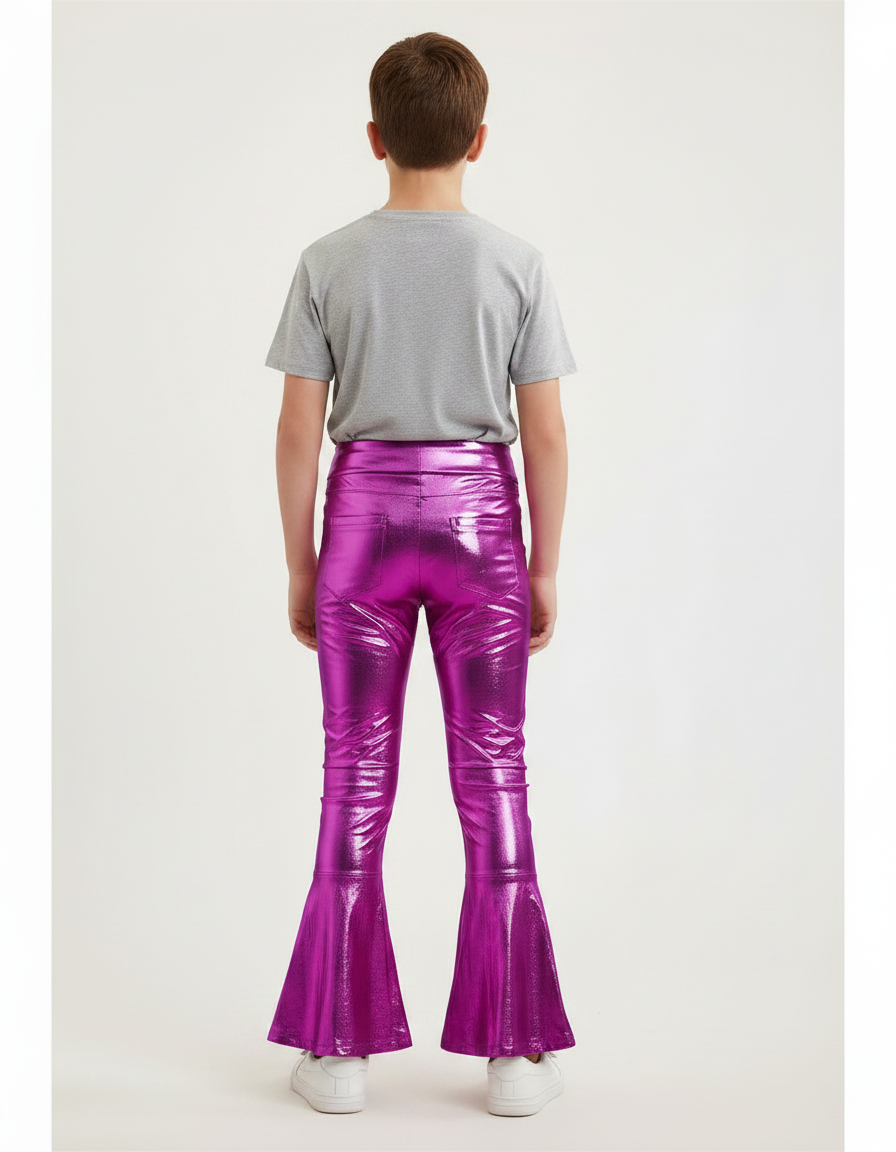 Pantalon Patte D'Éléphant Métallisé Brillant Fuchsia Évasé Enfant - Rose Polyester - vue 2