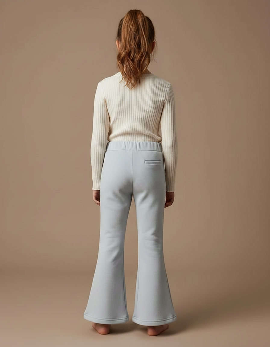 Pantalon Patte D'Éléphant Enfant Côtelé Gris Clair Confortable - Bleu Molleton - vue 2