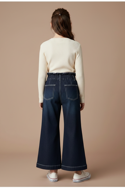 Pantalon Patte D'Éléphant Denim Foncé Évasé Fille Chic - Marine Jean - vue 2