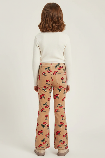 Pantalon Patte D'Éléphant Velours Cerises Imprimé Hiver Enfant - Beige - vue 2
