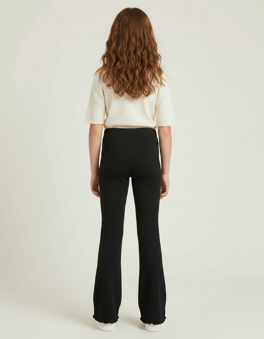 Pantalon Patte D'Éléphant Noir Confortable Élasthanne Fille Évasé - Maille - vue 2