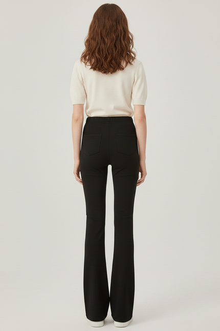 Pantalon Patte D'Éléphant Noir Évasé Taille Haute Classique - Polyester - vue 2