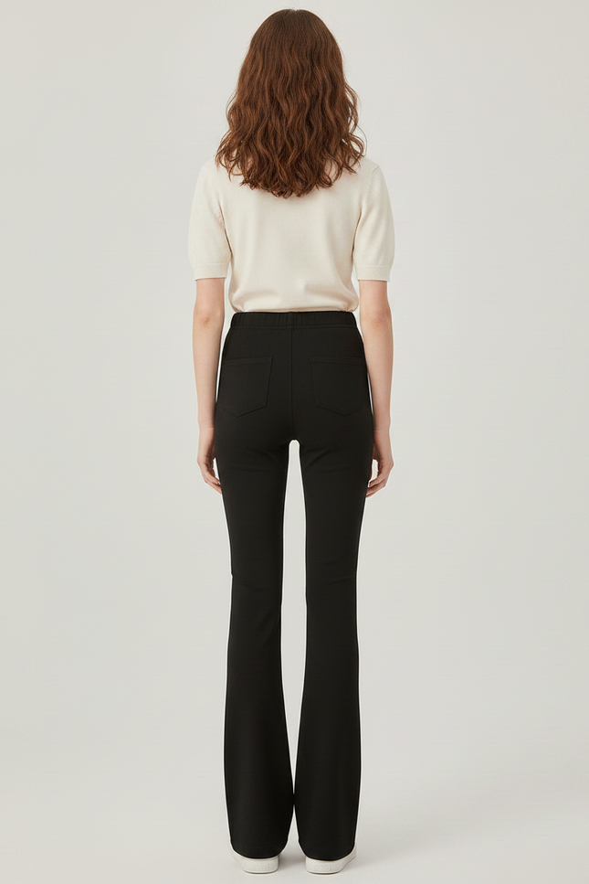 Pantalon Patte D'Éléphant Noir Évasé Taille Haute Classique - Polyester - vue 2