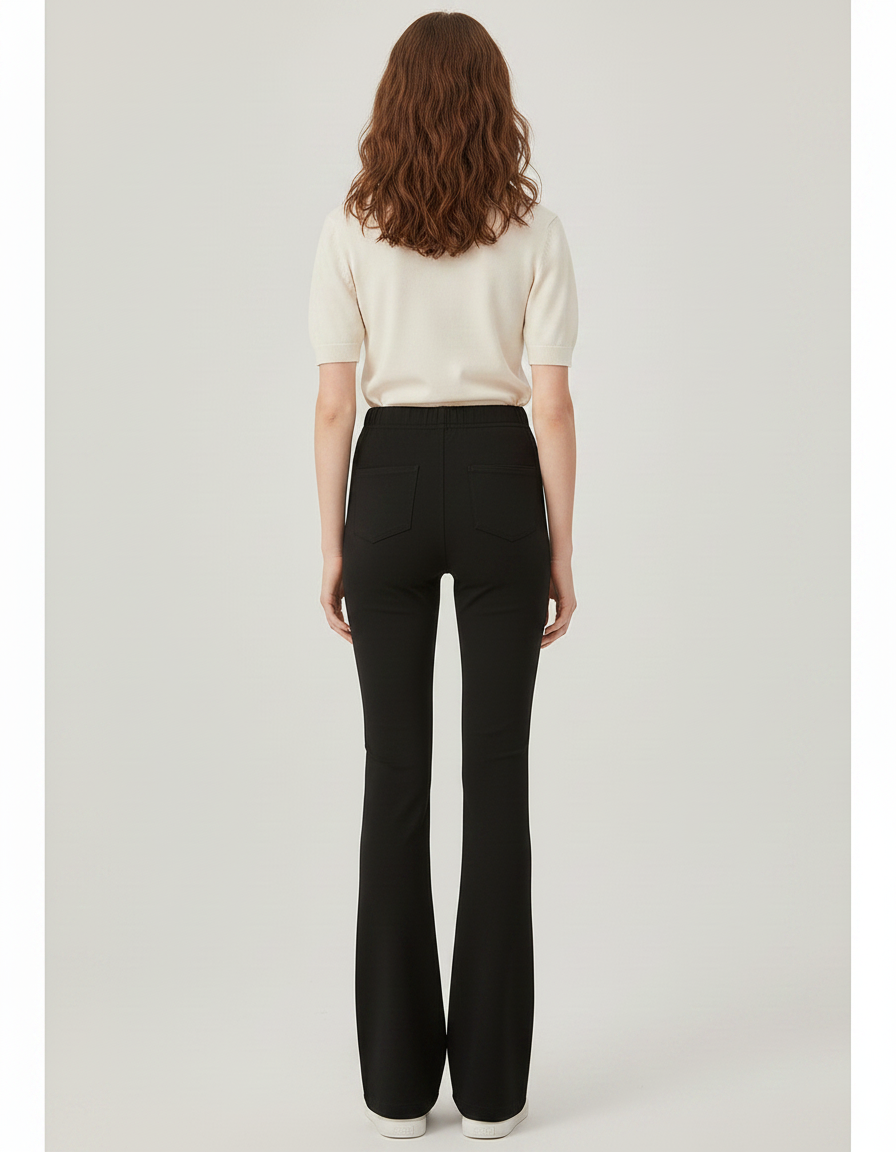 Pantalon Patte D'Éléphant Noir Évasé Taille Haute Classique - Polyester - vue 2