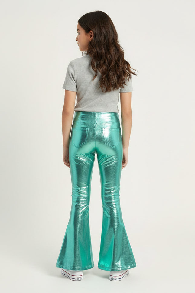 Pantalon Patte D'Éléphant Vert Métallique Brillant Évasé Enfant - Polyester - vue 2