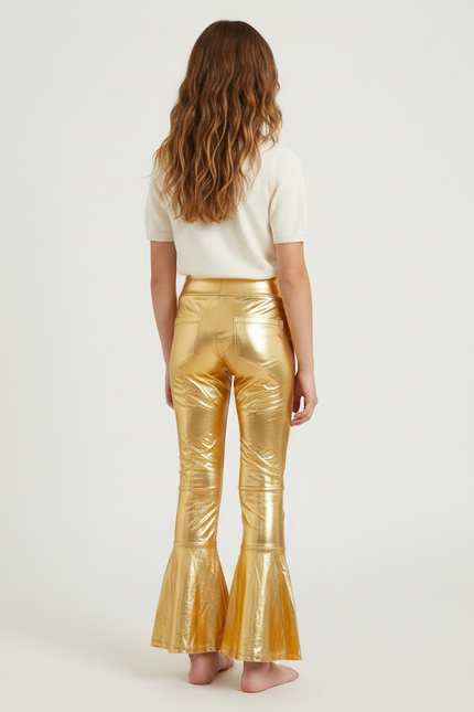 Pantalon Patte D'Éléphant Or Brillant Évasé Disco Fille - Doré Polyester - vue 2
