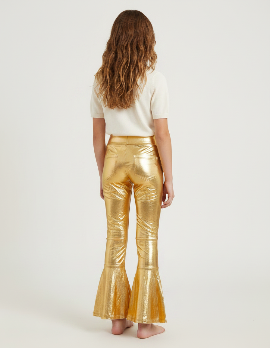 Pantalon Patte D'Éléphant Or Brillant Évasé Disco Fille - Doré Polyester - vue 2