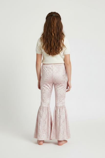 Pantalon Patte D'Éléphant Velours Rose Évasé Froissé Enfant - vue 2