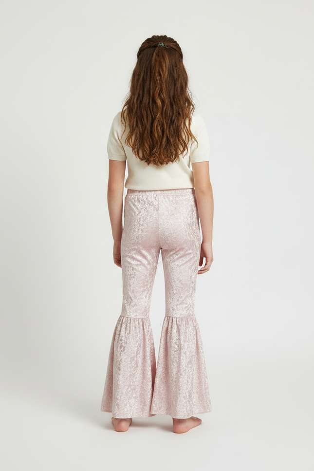 Pantalon Patte D'Éléphant Velours Rose Évasé Froissé Enfant - vue 2