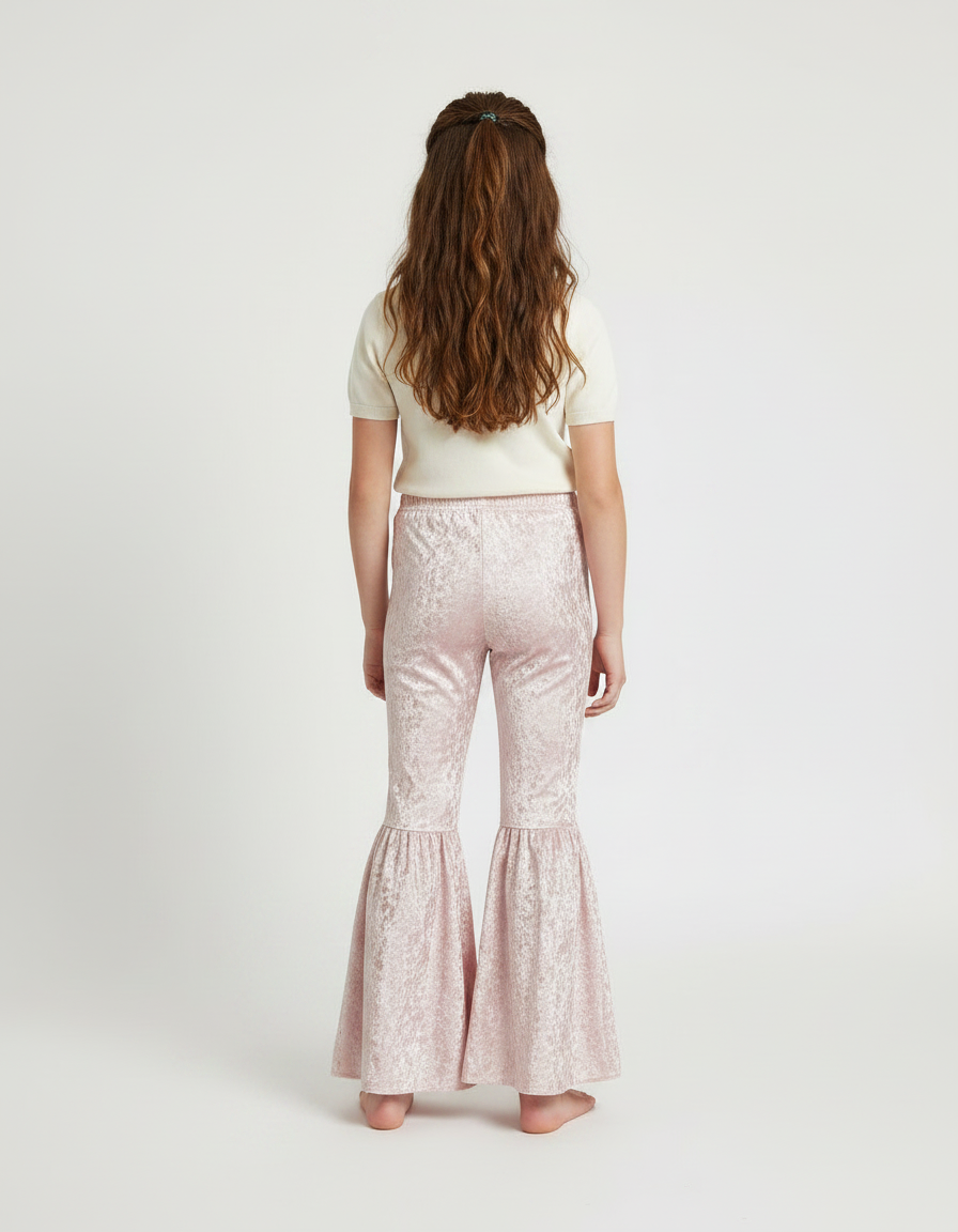 Pantalon Patte D'Éléphant Velours Rose Évasé Froissé Enfant - vue 2