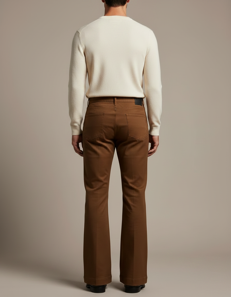 Pantalon Patte D'Éléphant Marron Vintage Décontracté Homme - Gabardine - vue 2