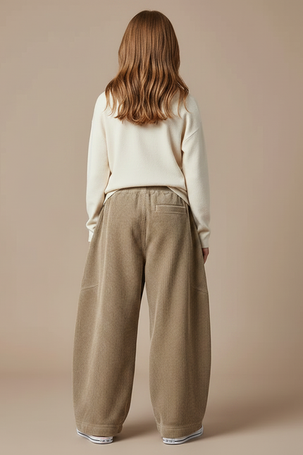 Pantalon Patte D'Éléphant Velours Côtelé Marron Ample Décontracté Enfant - Cordé - vue 2