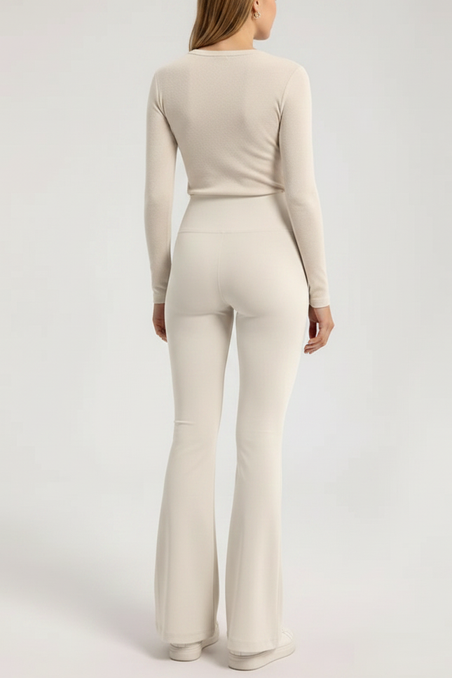 Pantalon Patte D'Éléphant Crème Taille Haute Élastique Confortable - Beige Polyester - vue 2