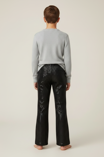 Pantalon Patte D'Éléphant Noir Paillettes Brillantes Évasé Enfant - Polyester - vue 2