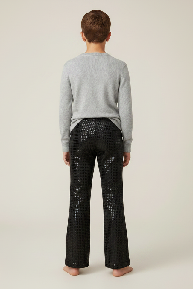 Pantalon Patte D'Éléphant Noir Paillettes Brillantes Évasé Enfant - Polyester - vue 2