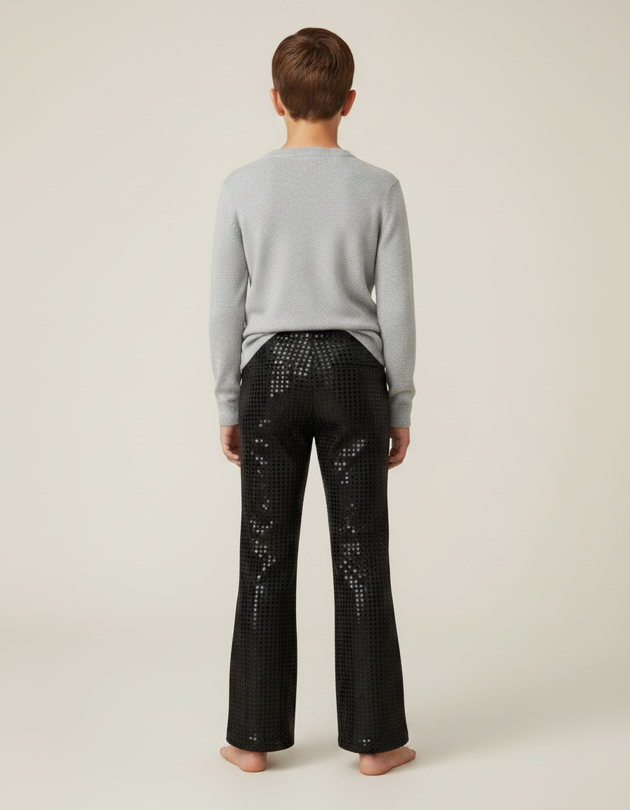 Pantalon Patte D'Éléphant Noir Paillettes Brillantes Évasé Enfant - Polyester - vue 2