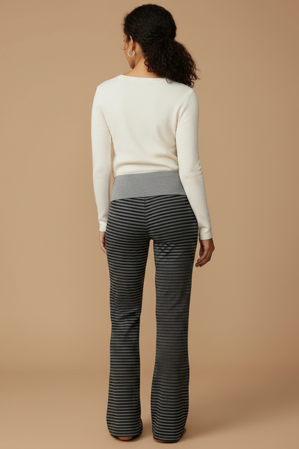 Pantalon Patte D'Éléphant Rayé Noir Confortable Évasé - Maille - vue 2