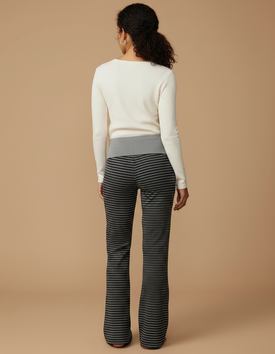 Pantalon Patte D'Éléphant Rayé Noir Confortable Évasé - Maille - vue 2