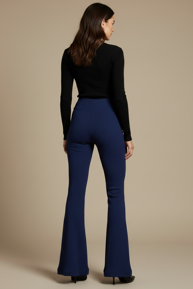 Pantalon Patte D'Éléphant Bleu Marine Côtelé Évasé Taille Haute - Maille - vue 2