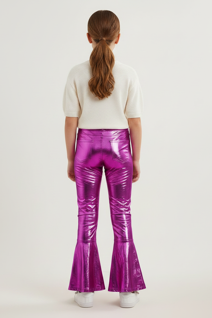 Pantalon Patte D'Éléphant Fushia Brillant Métallisé Évasé Fille - Rose Polyester - vue 2