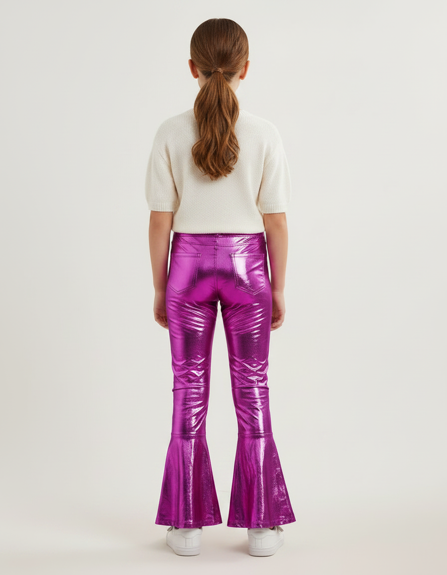 Pantalon Patte D'Éléphant Fushia Brillant Métallisé Évasé Fille - Rose Polyester - vue 2