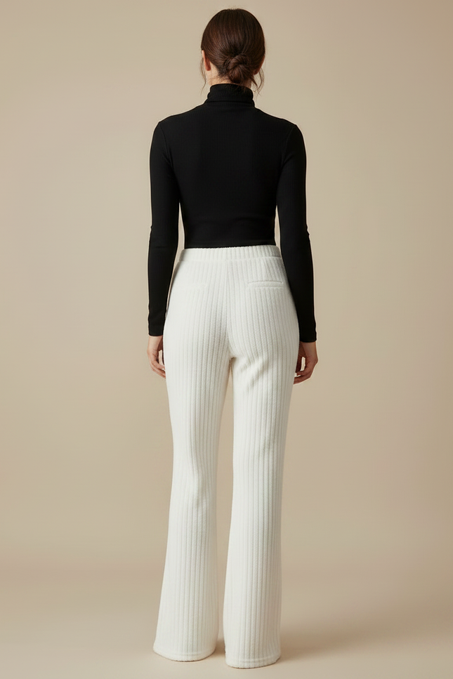 Pantalon Patte D'Éléphant Blanc Côtelé Ample Confortable - Molleton - vue 2