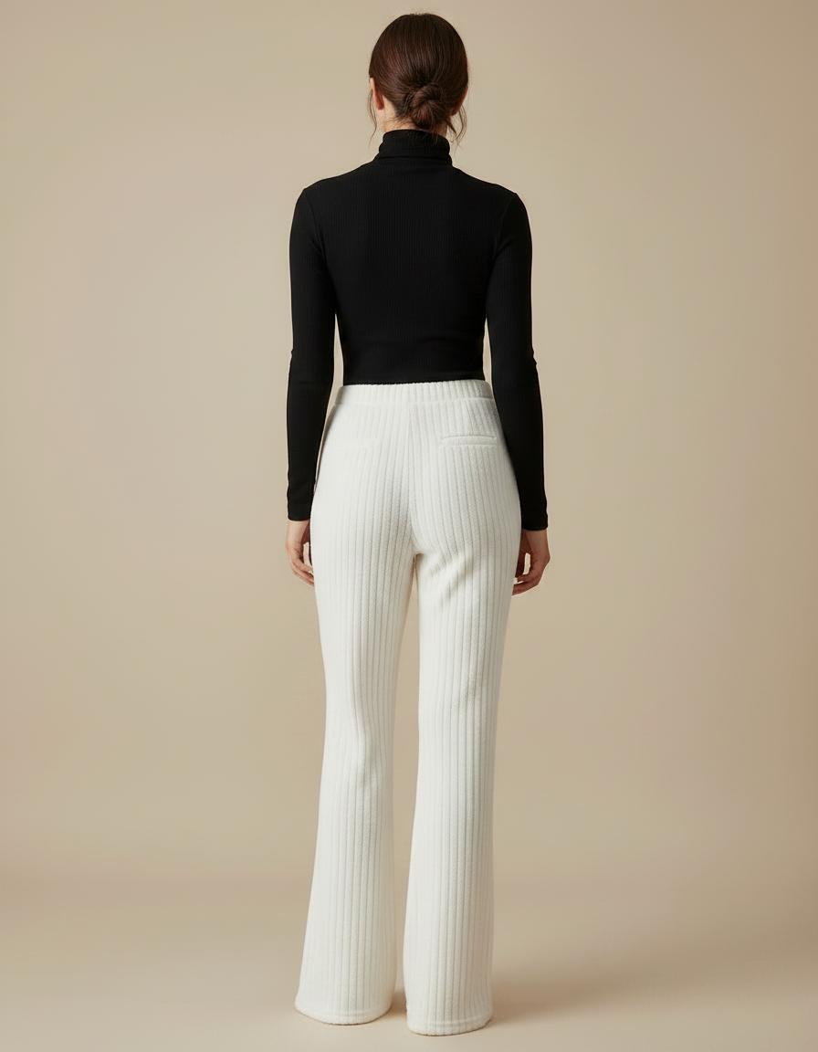 Pantalon Patte D'Éléphant Blanc Côtelé Ample Confortable - Molleton - vue 2