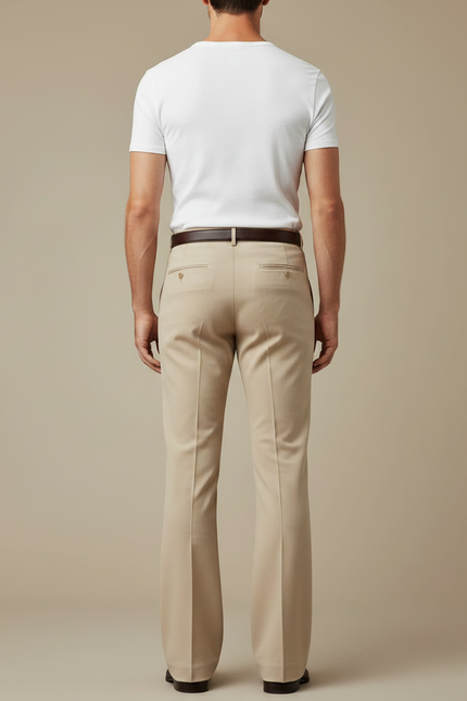 Pantalon Patte D'Éléphant Homme Beige Plissé Élégant Décontracté - Gabardine - vue 2