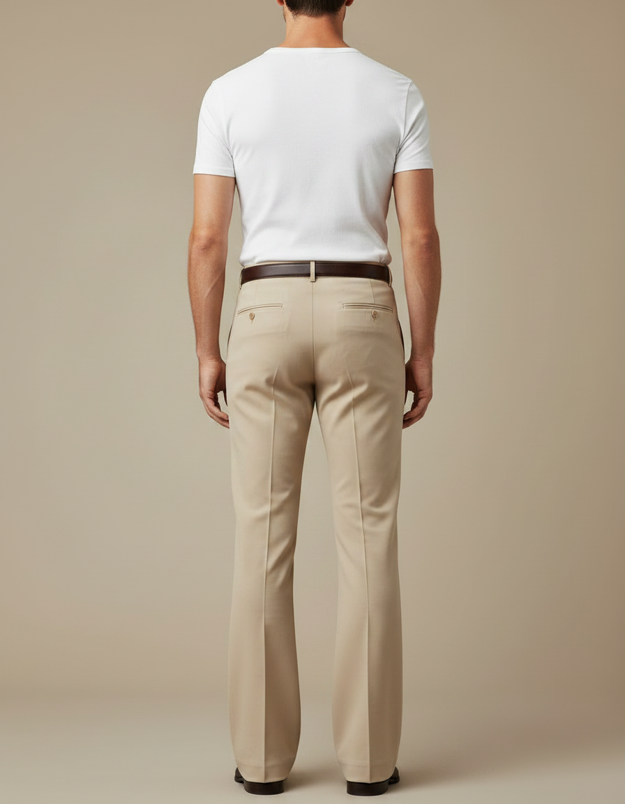 Pantalon Patte D'Éléphant Homme Beige Plissé Élégant Décontracté - Gabardine - vue 2