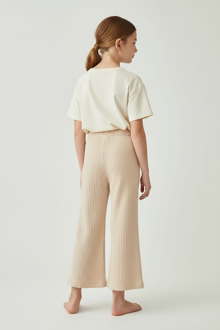Pantalon Patte D'Éléphant Beige Côtelé Confortable Enfant - Maille - vue 2