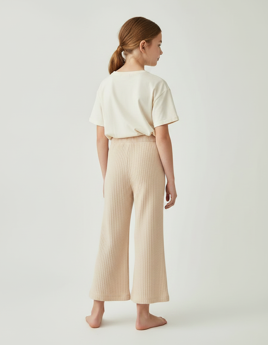Pantalon Patte D'Éléphant Beige Côtelé Confortable Enfant - Maille - vue 2