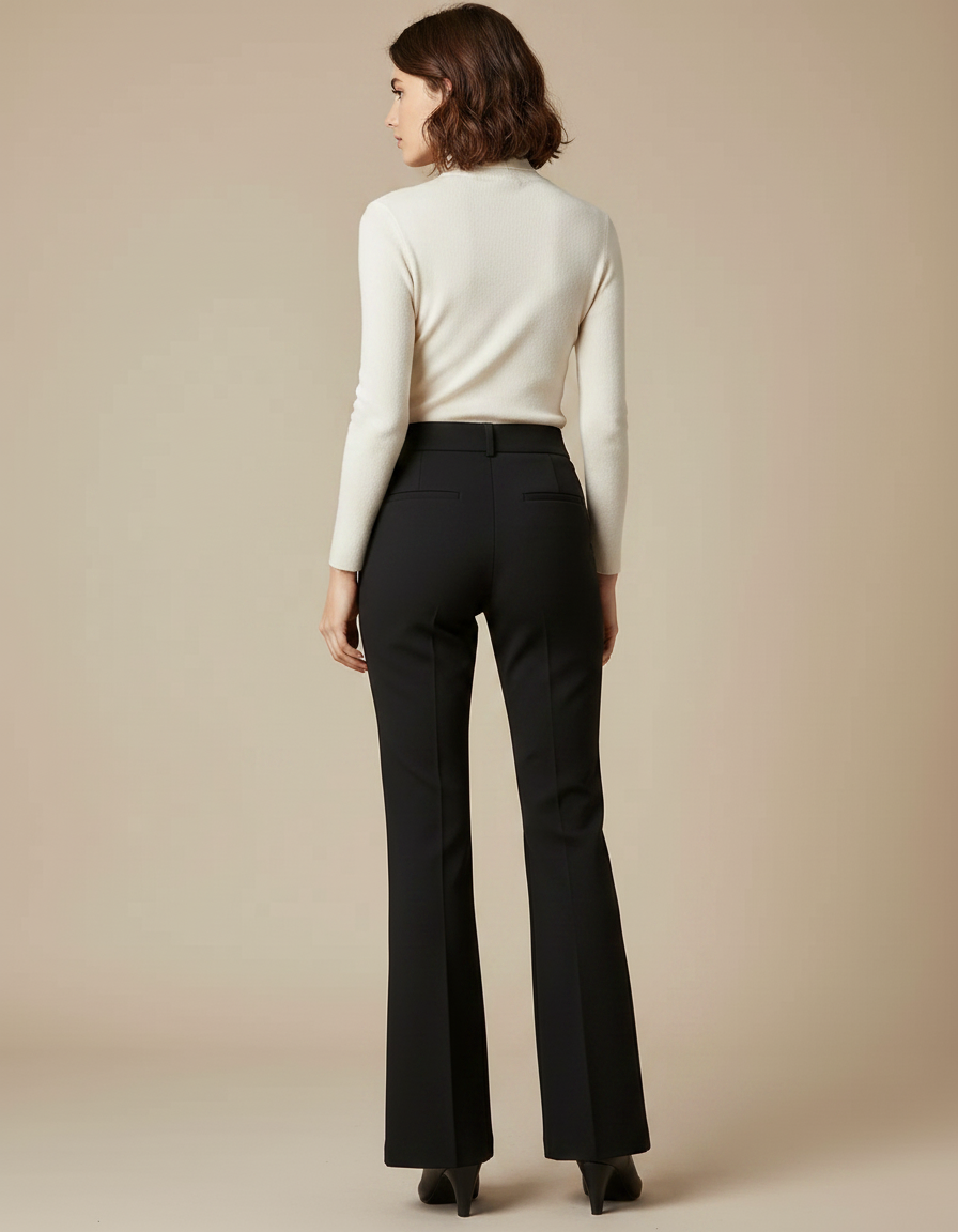 Pantalon Patte D'Éléphant Noir Évasé Taille Haute Élégant - Polyester - vue 2