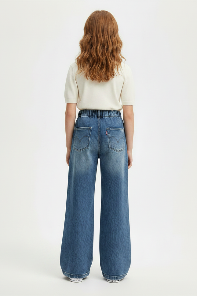 Pantalon Patte D'Éléphant Bleu Denim Ample Enfant Moderne - Jean - vue 2