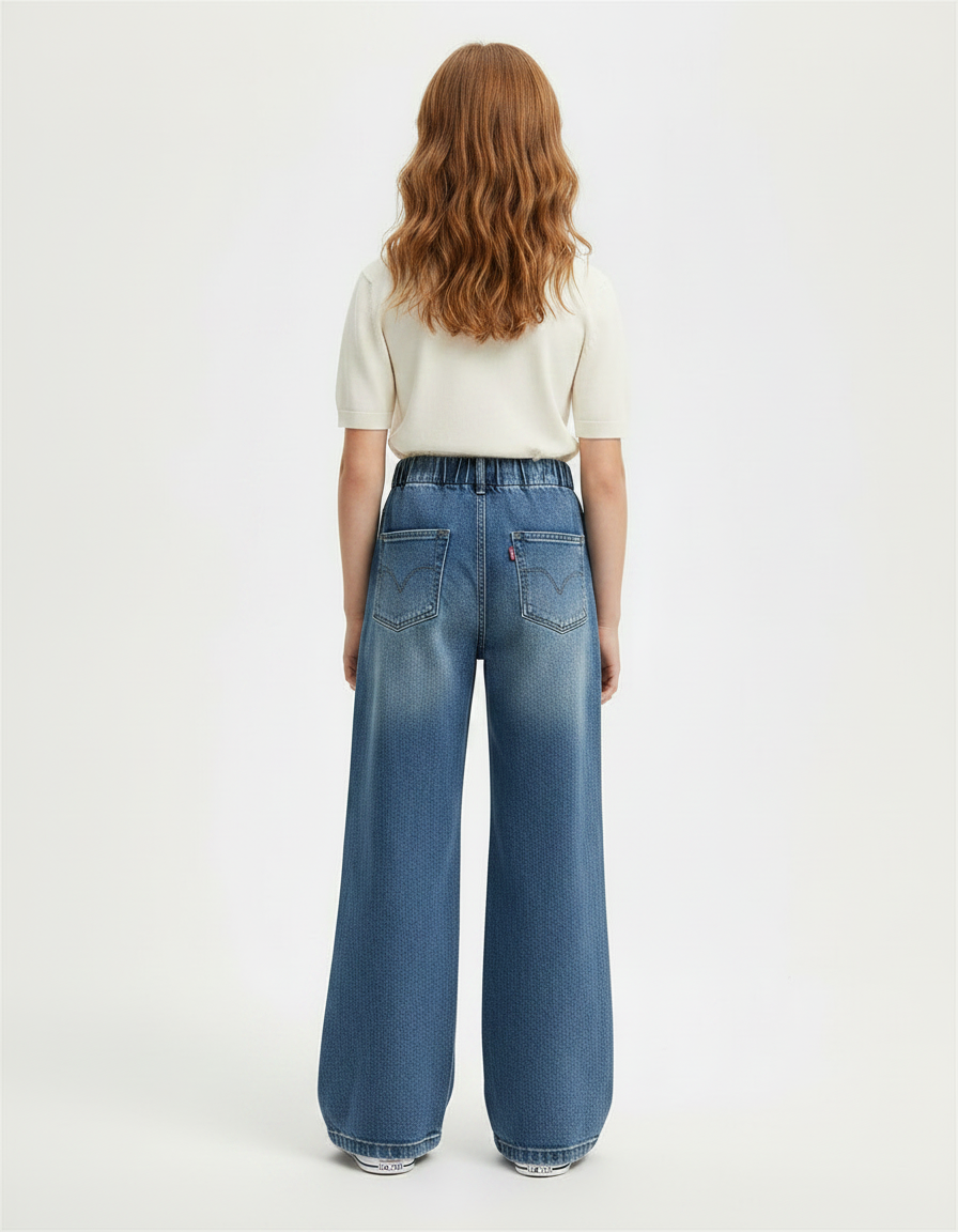 Pantalon Patte D'Éléphant Bleu Denim Ample Enfant Moderne - Jean - vue 2
