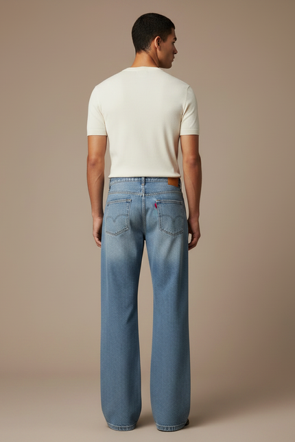 Pantalon Patte D'Éléphant Jean Bleu Délavé Ample Homme - vue 2