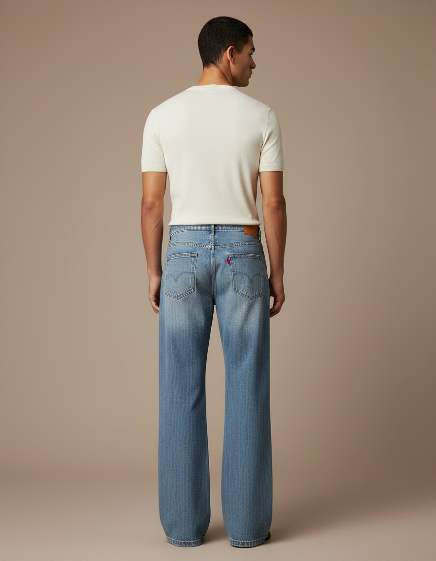 Pantalon Patte D'Éléphant Jean Bleu Délavé Ample Homme - vue 2