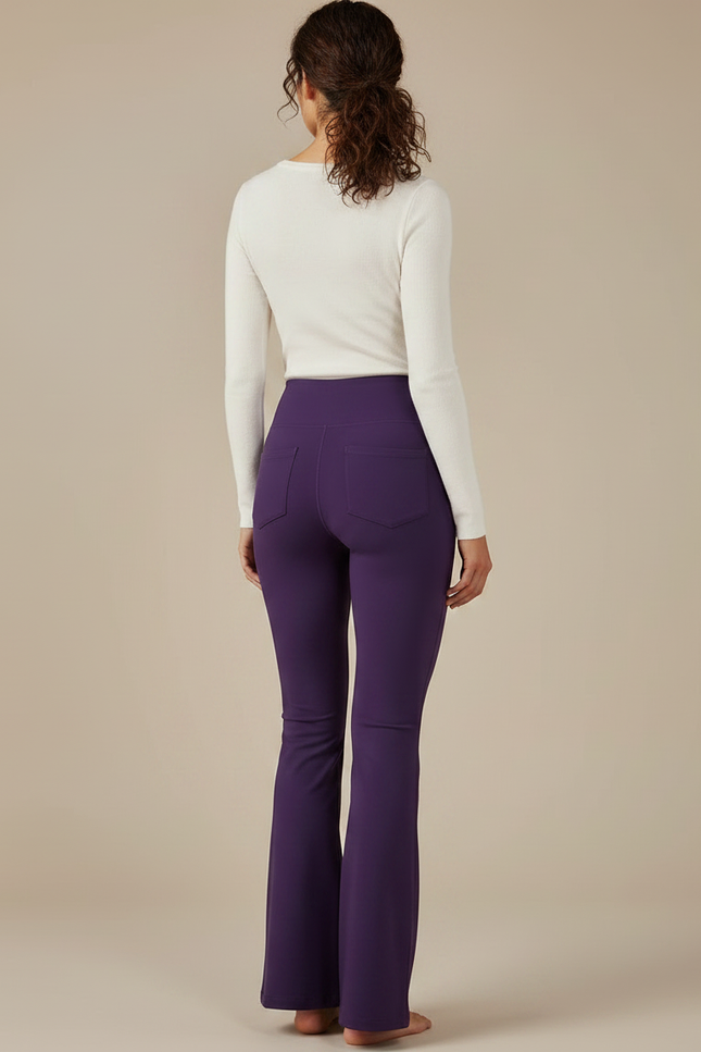 Pantalon Patte D'Éléphant Violet Taille Haute Poches Évasé Élégant - Polyester - vue 2