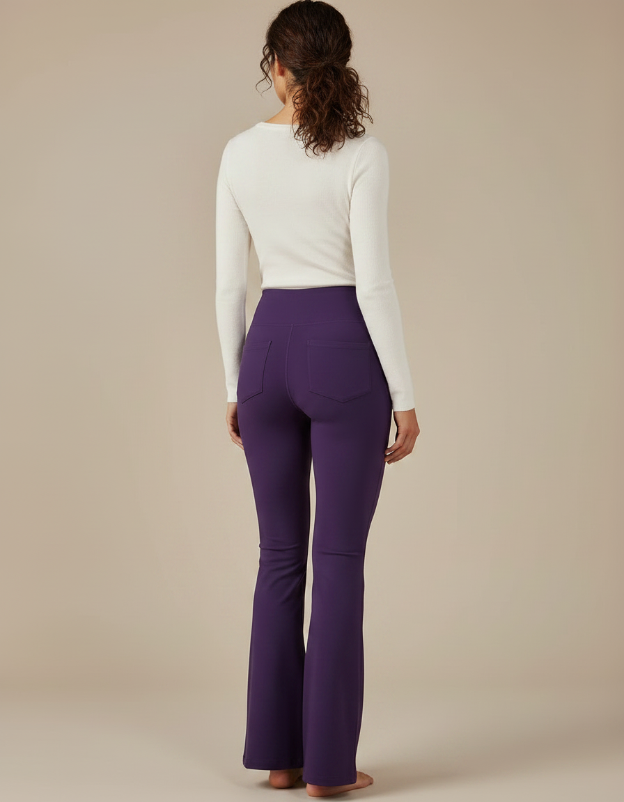 Pantalon Patte D'Éléphant Violet Taille Haute Poches Évasé Élégant - Polyester - vue 2