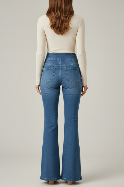 Pantalon Patte D'Éléphant Denim Bleu Taille Haute Évasé Élégant - Jean - vue 2