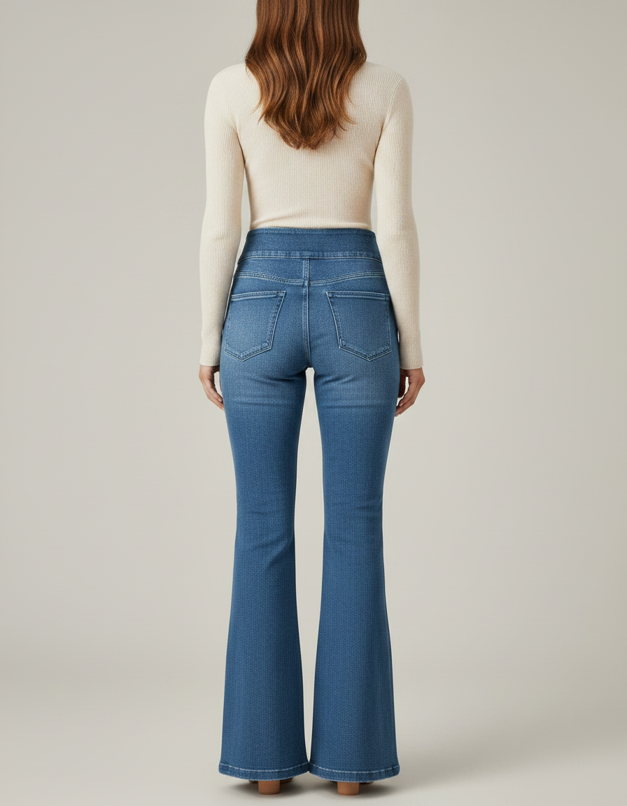 Pantalon Patte D'Éléphant Denim Bleu Taille Haute Évasé Élégant - Jean - vue 2
