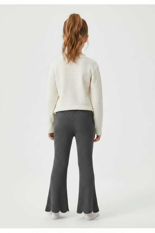 Pantalon Patte D'Éléphant Côtelé Gris Évasé Brodé Enfant - Maille - vue 2