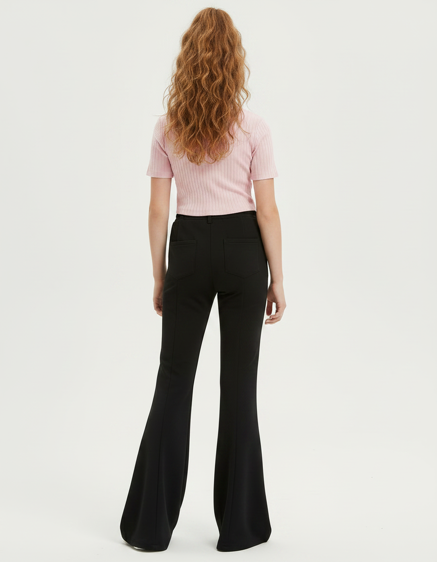 Pantalon Patte D'Éléphant Noir Évasé Taille Haute Cordon Enfant - Polyester - vue 2