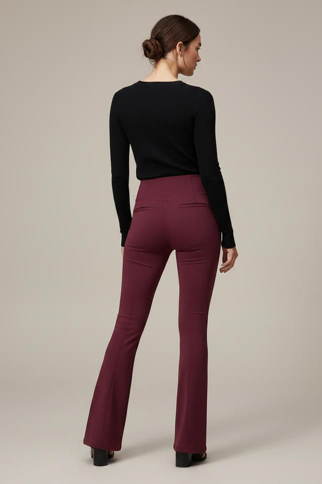 Pantalon Patte D'Éléphant Bordeaux Taille Haute Poches Évasé - Maille - vue 2