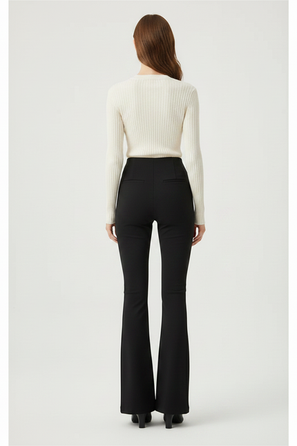 Pantalon Patte D'Éléphant Noir Élasthanne Taille Haute Fluide - Maille - vue 2